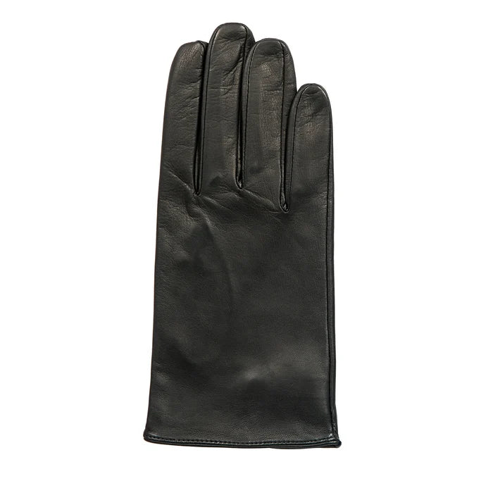 Black leather glove on a white background
