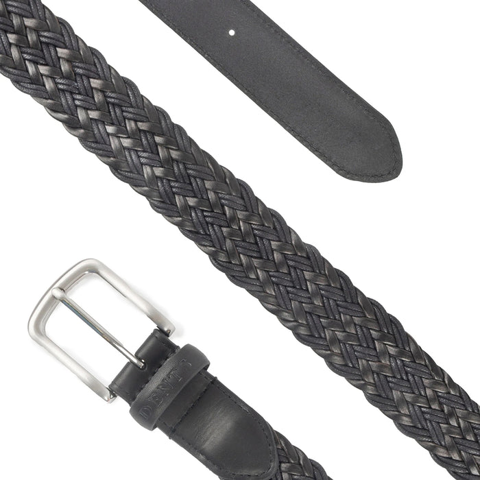 DENTS Woven Leather and Cotton Belt with Satin Nickel Buckle