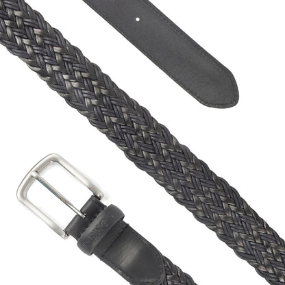 DENTS Woven Leather and Cotton Belt with Satin Nickel Buckle