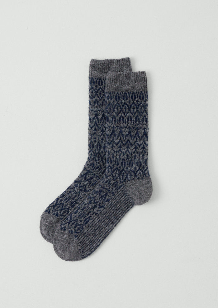 Diamond Jacquard Socks | Grey Melange/Blue