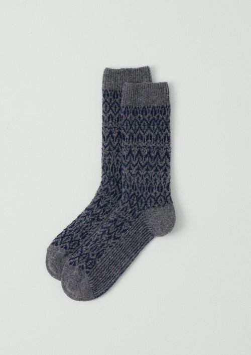 Diamond Jacquard Socks | Grey Melange/Blue
