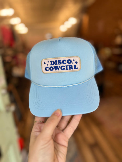 Disco cowgirl mesh trucker