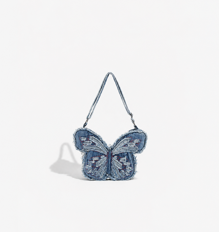 Distressed Denim Butterfly Bag - Y2K