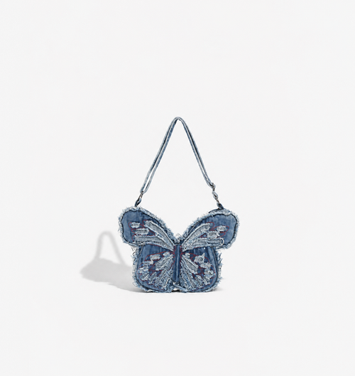 Distressed Denim Butterfly Bag - Y2K