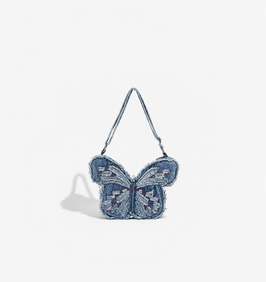 Distressed Denim Butterfly Bag - Y2K