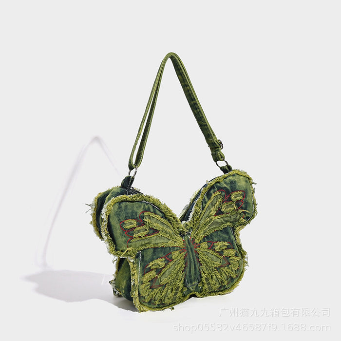 Distressed Denim Butterfly Bag - Y2K
