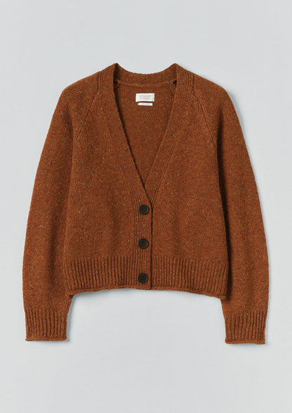 Donegal Wool V Neck Cardigan | Cinnamon