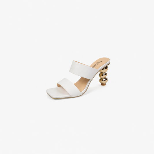 double strap square toe mule with sculpted metallic heel – NOVA