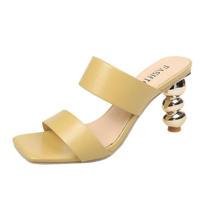 double strap square toe mule with sculpted metallic heel – NOVA