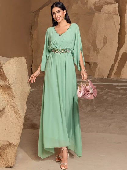 draped evening gown with sculptural neckline – ORIELLE