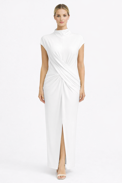 draped sleeveless column maxi dress with front slit – HUSSEIN