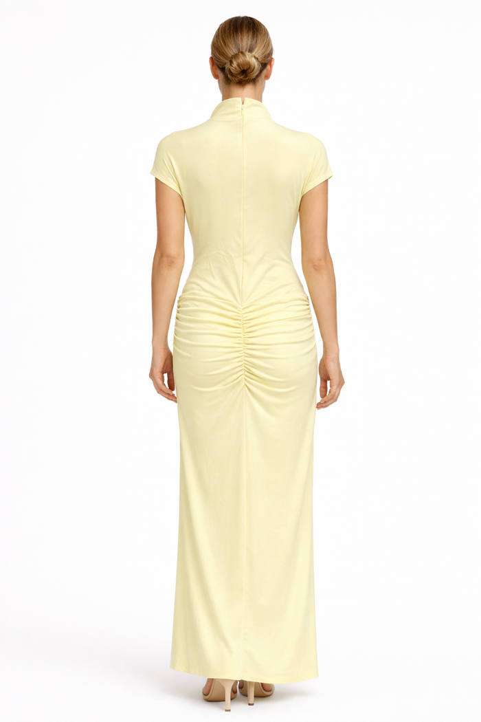 draped sleeveless column maxi dress with front slit – HUSSEIN