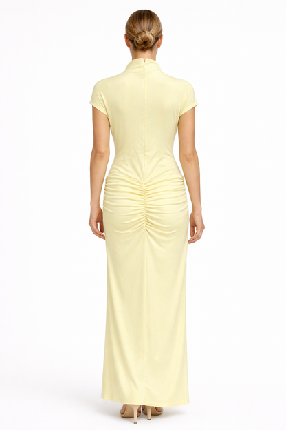 draped sleeveless column maxi dress with front slit – HUSSEIN