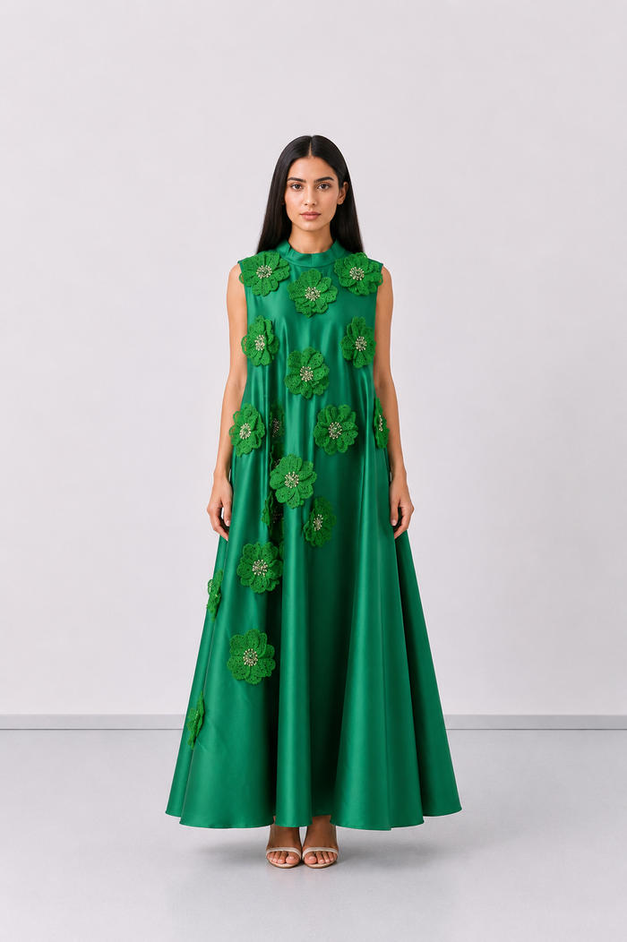 Elegant Floral Appliqué Maxi Dress - Blossom
