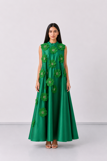Elegant Floral Appliqué Maxi Dress - Blossom