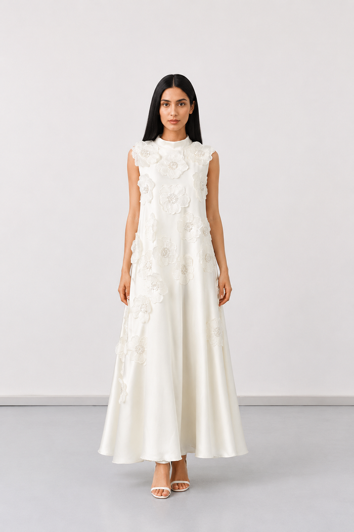 Elegant Floral Appliqué Maxi Dress - Blossom