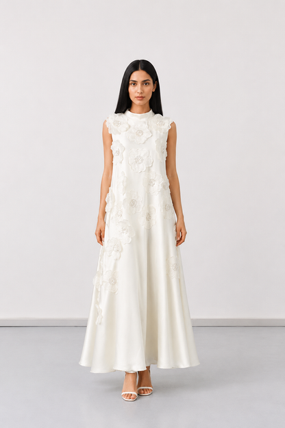 Elegant Floral Appliqué Maxi Dress - Blossom