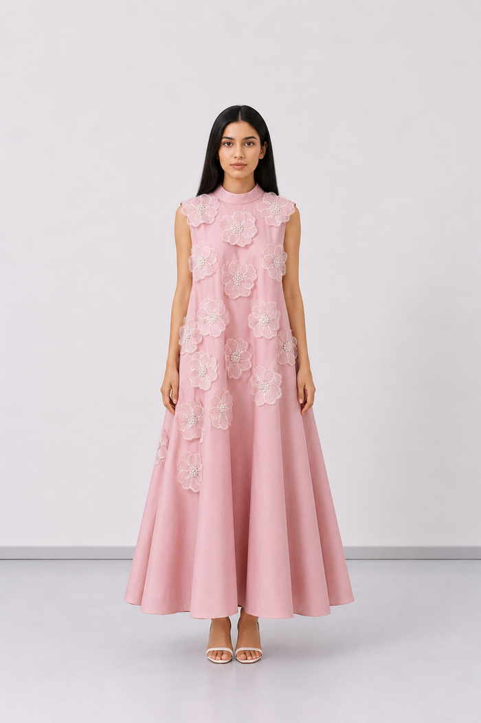 Elegant Floral Appliqué Maxi Dress - Blossom