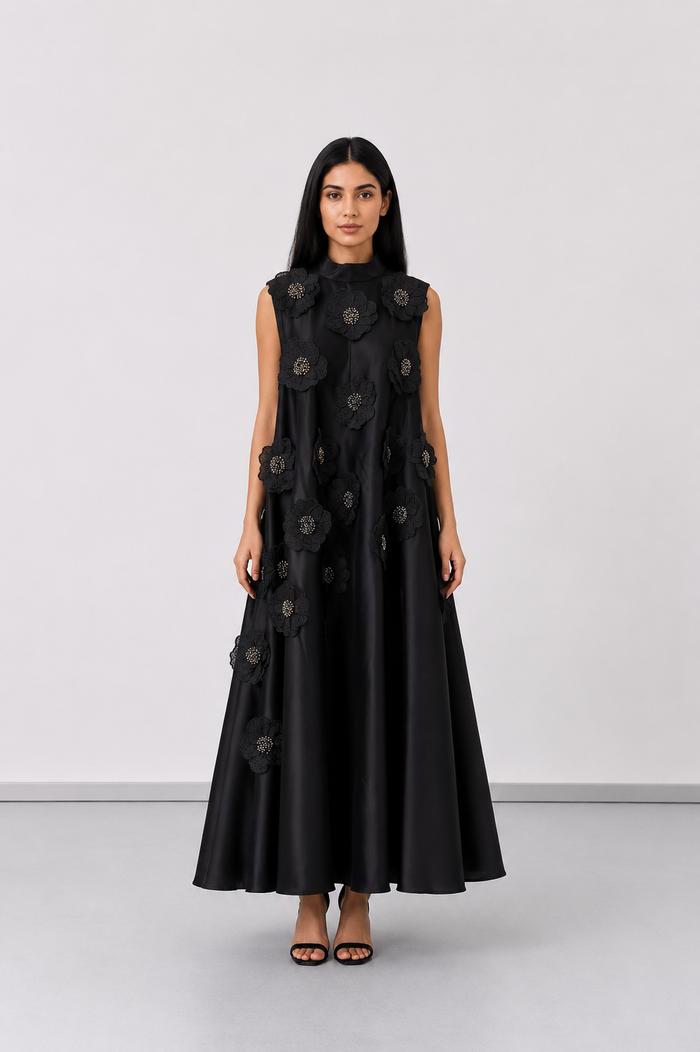 Elegant Floral Appliqué Maxi Dress - Blossom