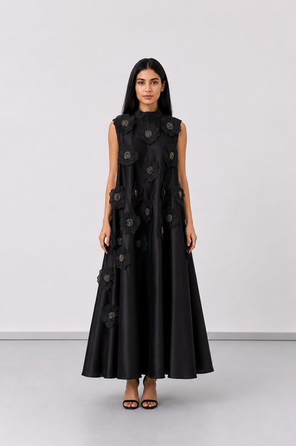 Elegant Floral Appliqué Maxi Dress - Blossom