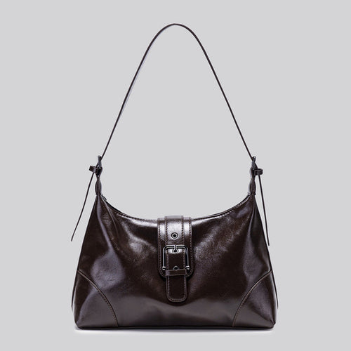 Elegant Glossy Buckle Shoulder Bag - Chic