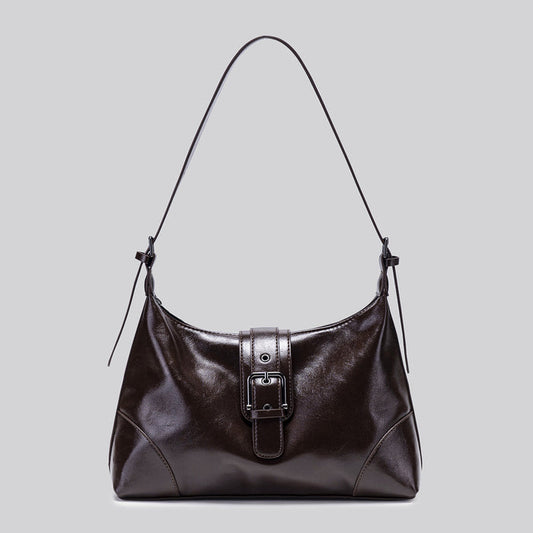Elegant Glossy Buckle Shoulder Bag - Chic
