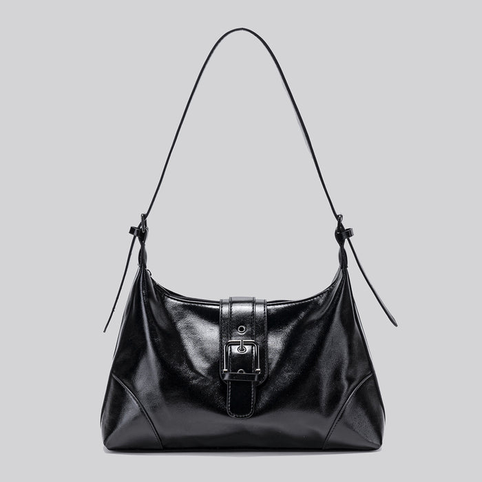 Elegant Glossy Buckle Shoulder Bag - Chic