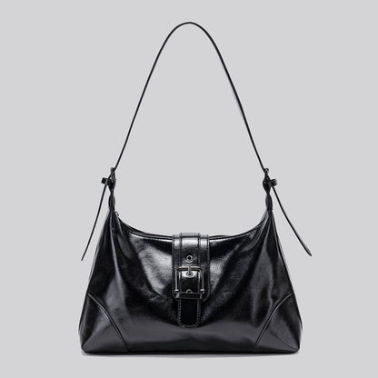 Elegant Glossy Buckle Shoulder Bag - Chic