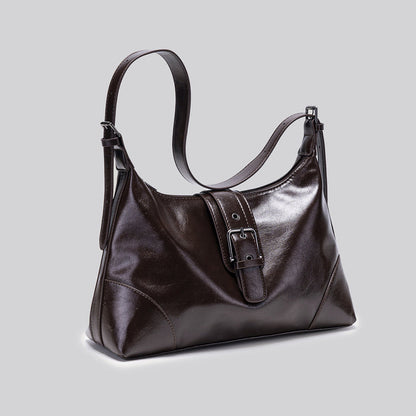 Elegant Glossy Buckle Shoulder Bag - Chic