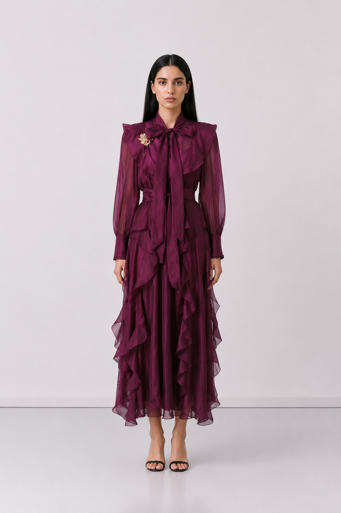 Elegant Ruffle Tie Maxi Dress - Romance