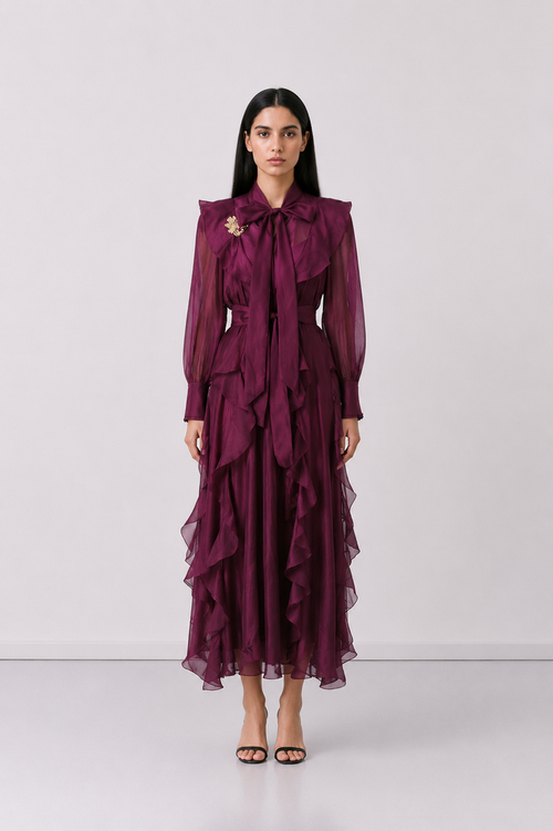 Elegant Ruffle Tie Maxi Dress - Romance
