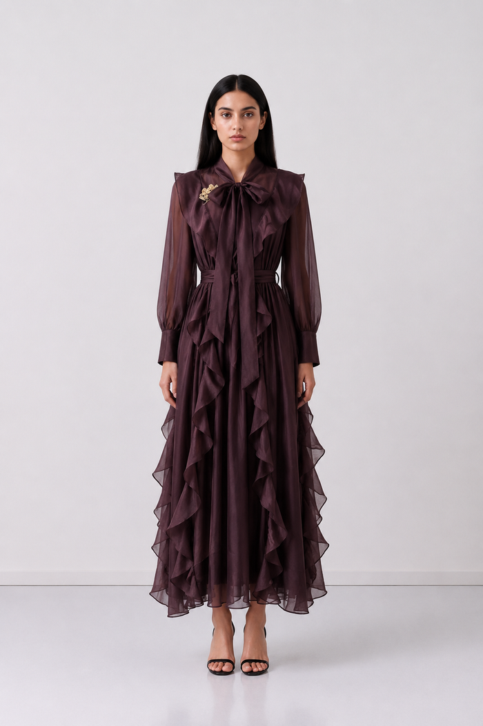 Elegant Ruffle Tie Maxi Dress - Romance