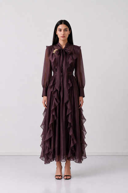 Elegant Ruffle Tie Maxi Dress - Romance