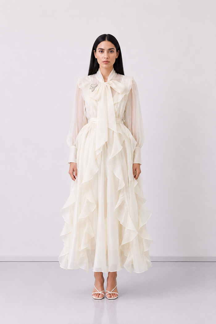 Elegant Ruffle Tie Maxi Dress - Romance