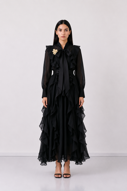 Elegant Ruffle Tie Maxi Dress - Romance