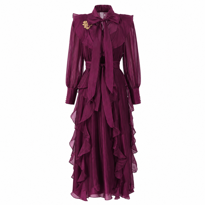 Elegant Ruffle Tie Maxi Dress - Romance