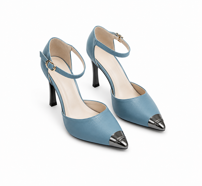 Elegant Sky Blue Pointed Toe Ankle Strap Heels - Women’s