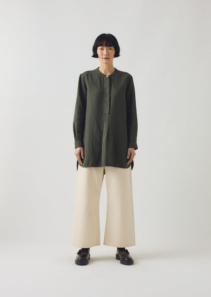 Elena Cotton Linen Tunic Shirt | Dusted Khaki