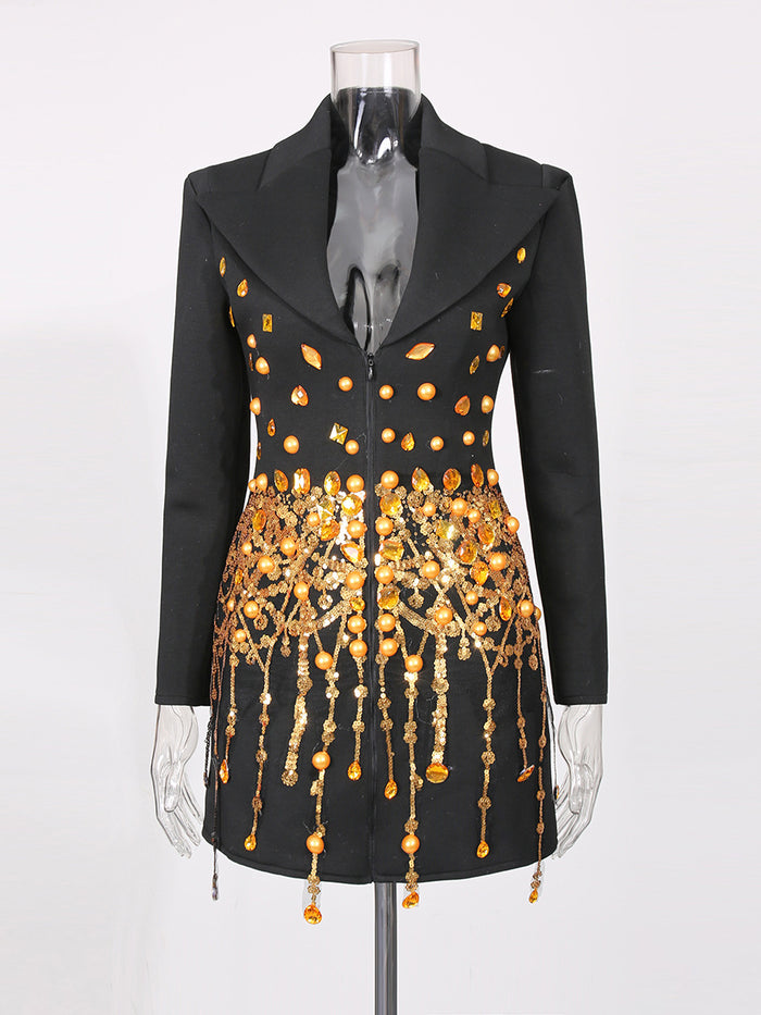 embellished blazer mini dress with crystal drape – SYFAN