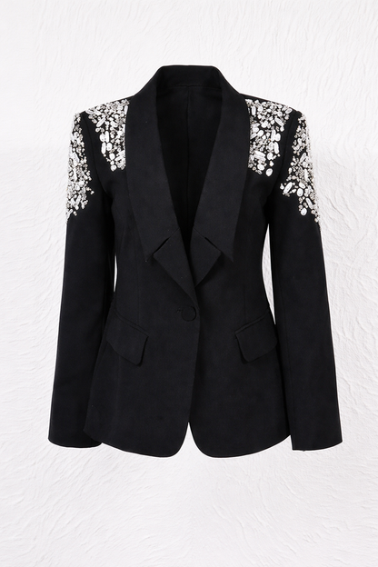 embellished shoulder tailored blazer and flared pants set – ELIANA