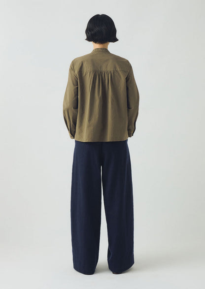 Embroidered Mini Stripe Cotton Shirt | Olive