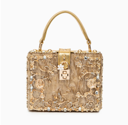 embroidered pearl-effect box bag with top handle – REGALIA