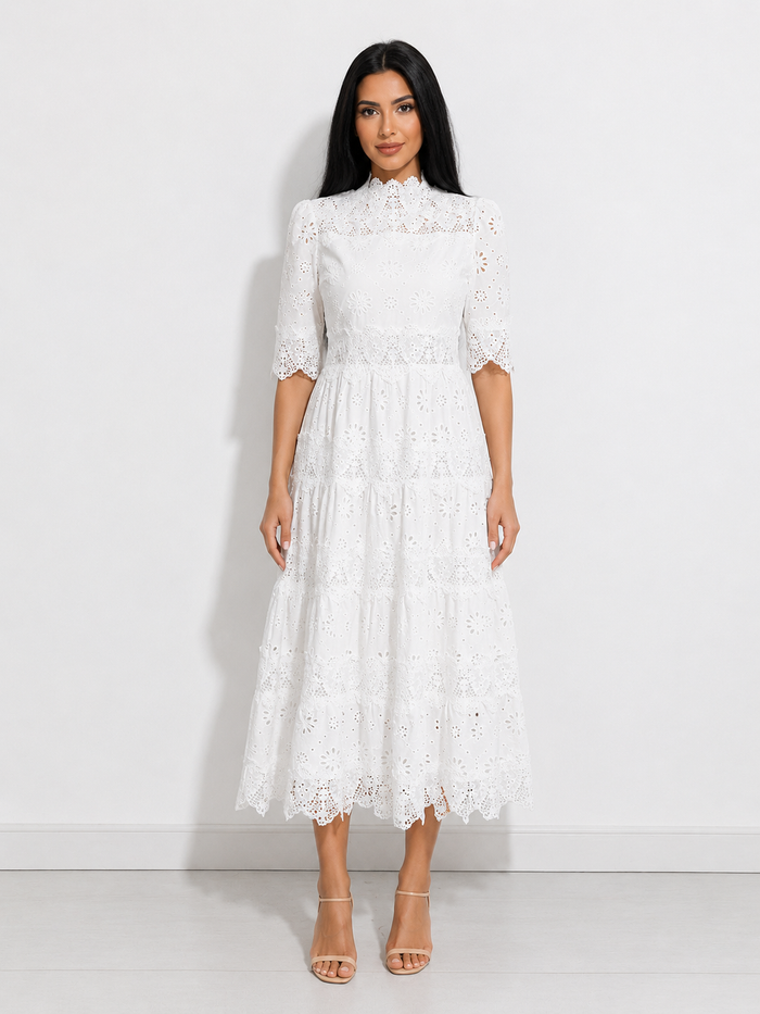 Emerald Eyelet Lace Tiered Maxi Dress - Envy