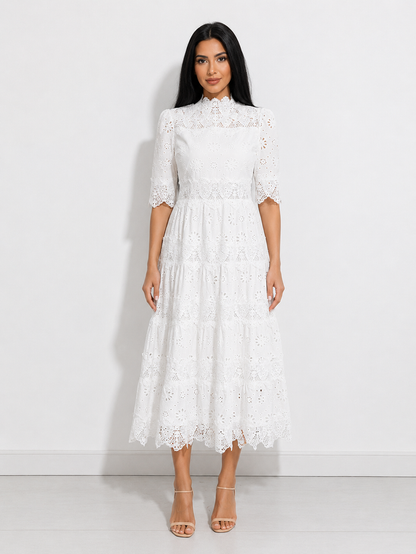 Emerald Eyelet Lace Tiered Maxi Dress - Envy