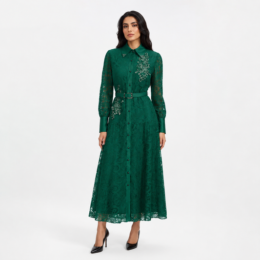 Emerald Lace Shirt Dress - Regal