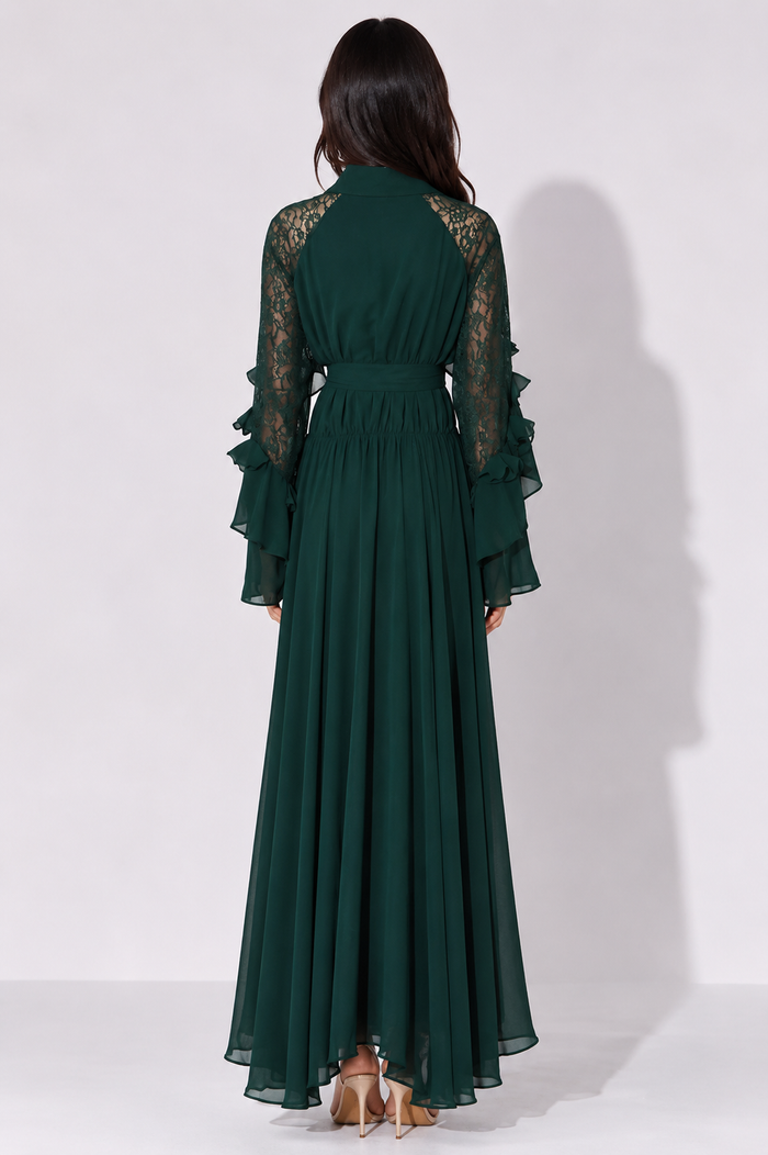 Emerald Ruffle Chiffon Maxi Dress - Grace
