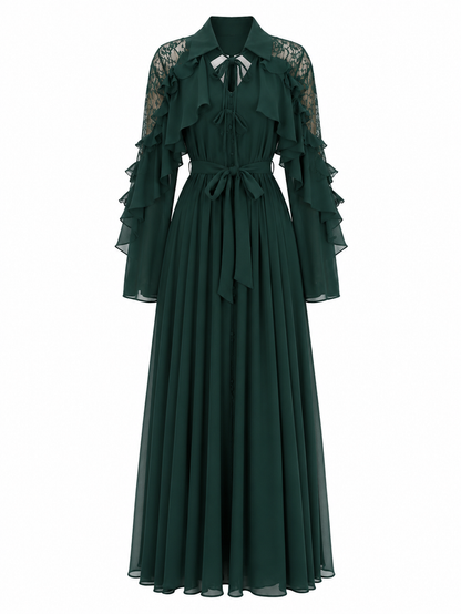 Emerald Ruffle Chiffon Maxi Dress - Grace