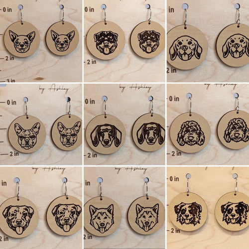 Engraved dog breed earrings