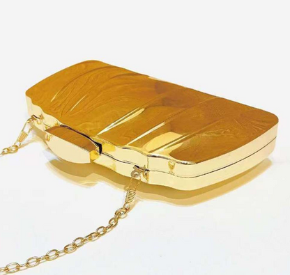 faceted metallic gold clutch with chain strap – ORO