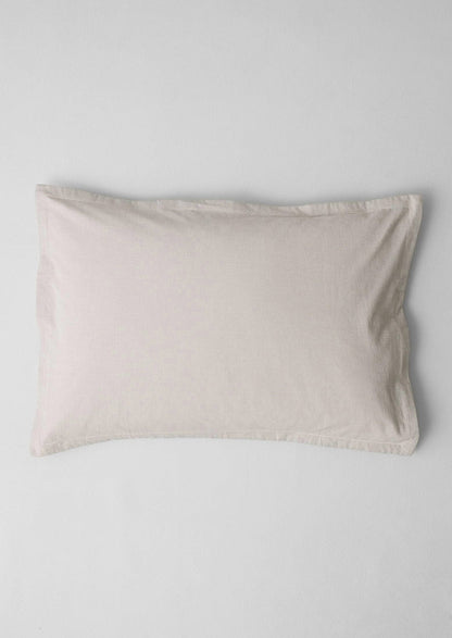 Fine Stripe Cotton Oxford Pillowcase Set | Ecru/Smoke Blue
